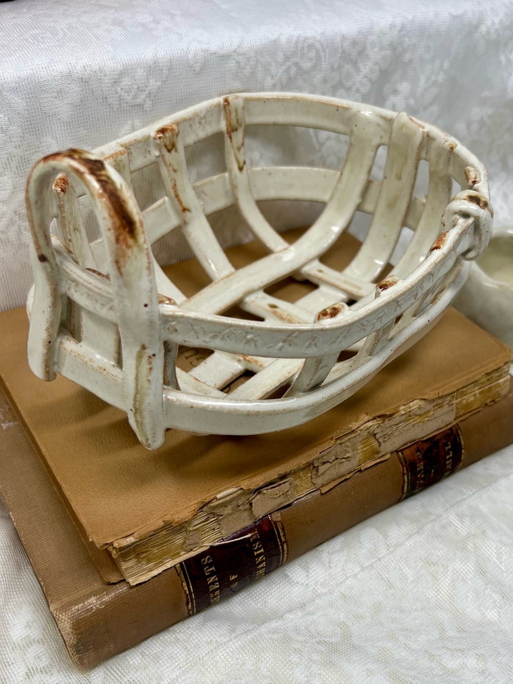 Rustic White Glazed Handmade Ceramic Basket